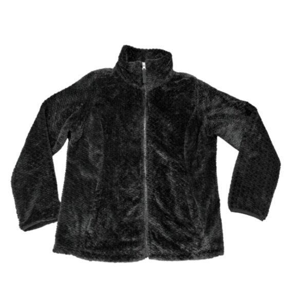 free 2 b Jackets & Blazers - Free 2 B Women’s Black Fuzzy Velour Zip-Up Jacket | Size Large
